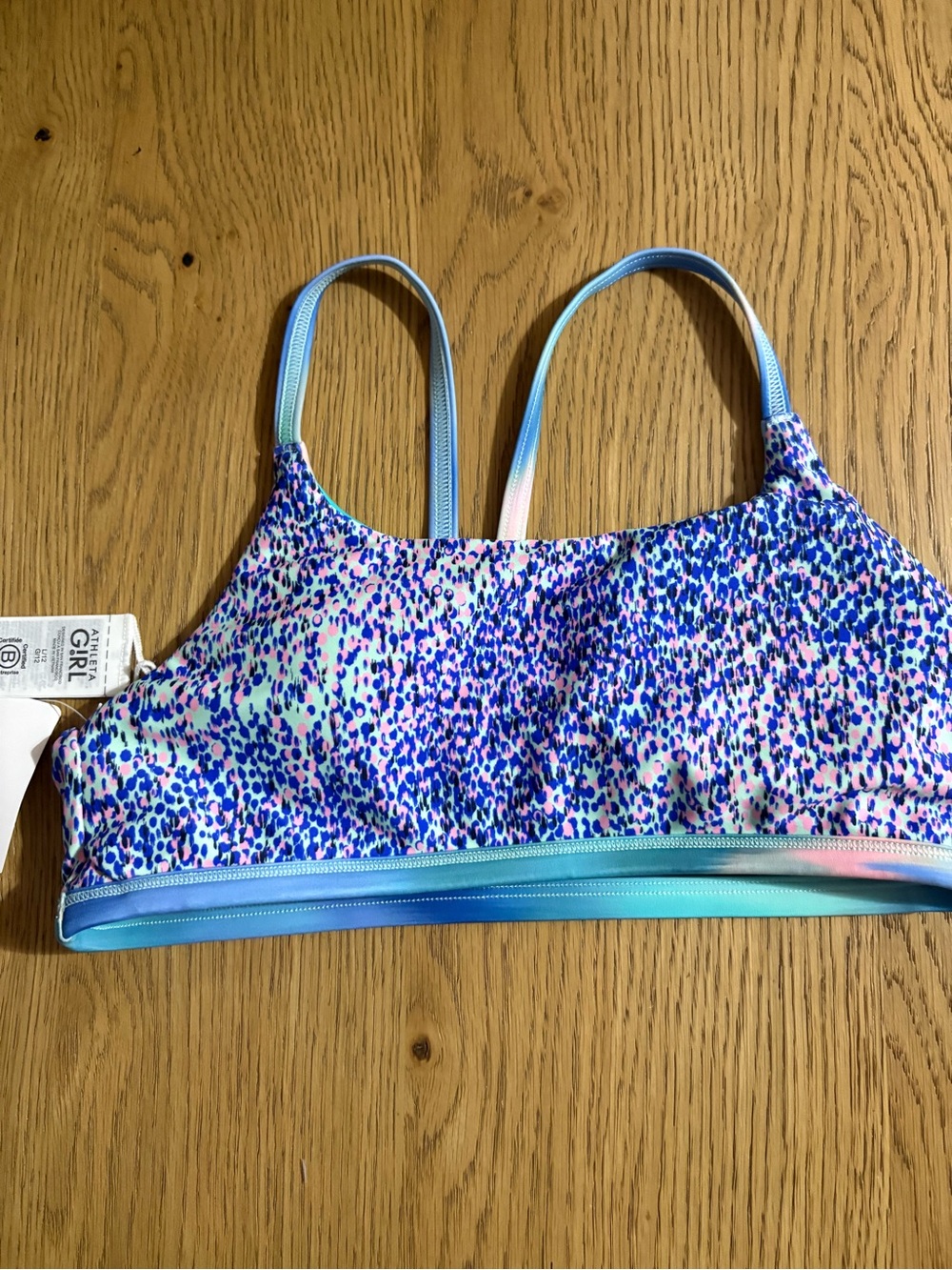 Athleta Girls' Blue Multicolor Speckled Crop Swim Top
